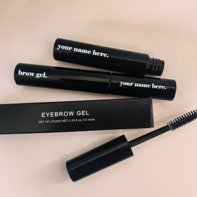 Clear brow gel product in a sleek, professional packaging.